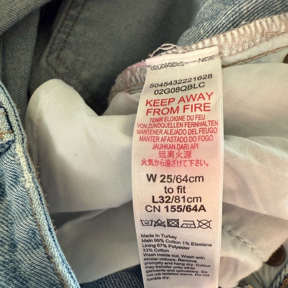 Topshop High Rise Straight Leg Jeans Light Wash Frayed Hem Size 25 - Picture 6 of 7